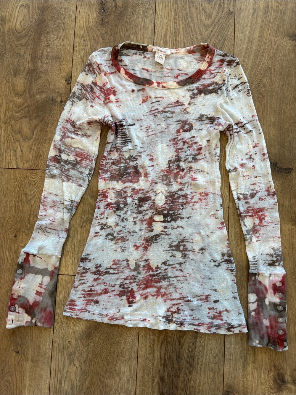 Sundance Tie-Dye Waffle Long Sleeve Top in Red, Brown & Cream